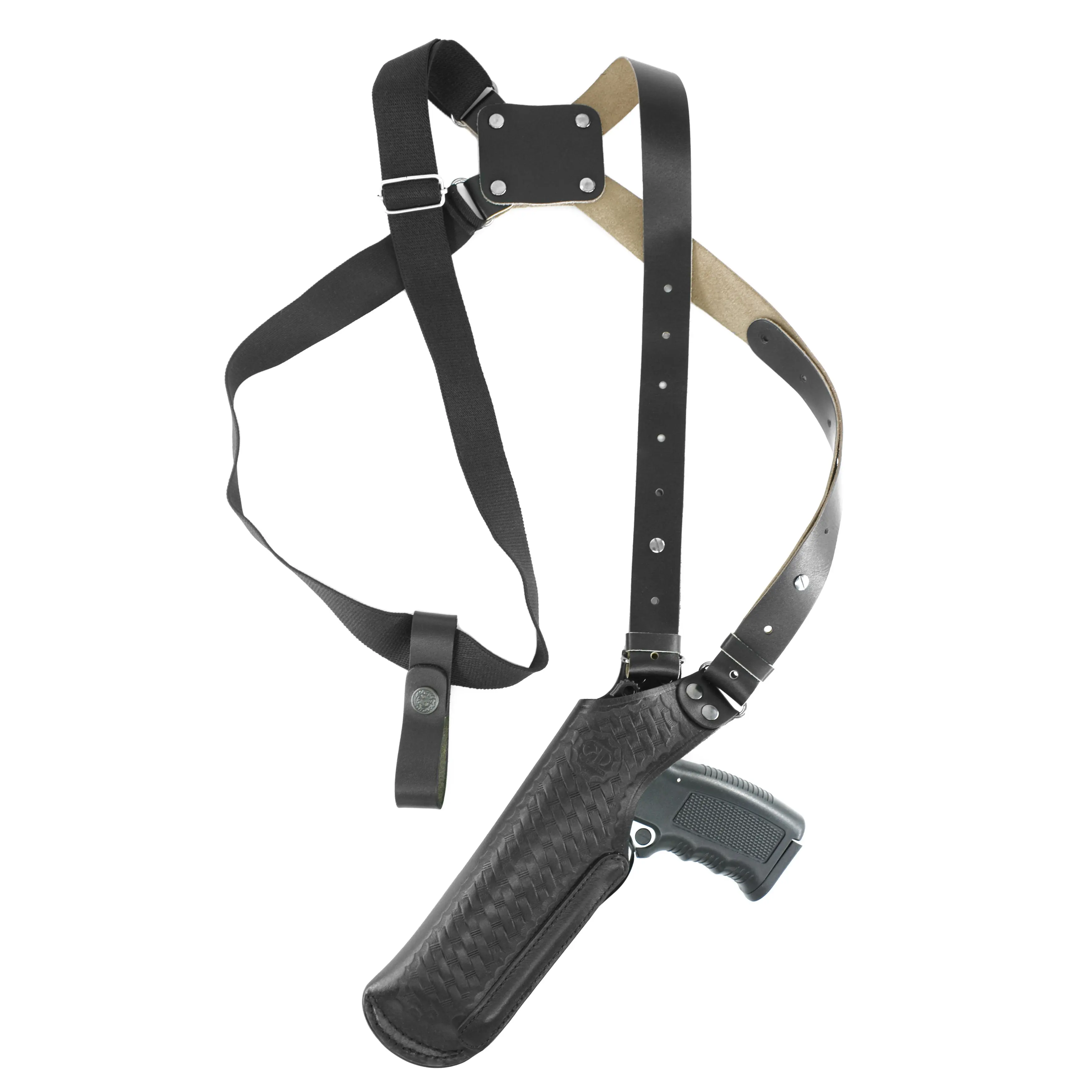 ALIS400 Basketweave Leather Vertical Shoulder Holster Fits Colt Ruger Taurus 1911 Clones Beretta Revolvers 4" Handmade!