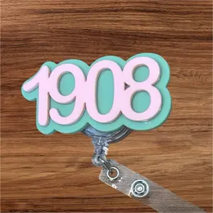 1908 Sorority Badge Reel - with Clear Retractable Alligator Clip or Belt Clip for Identification