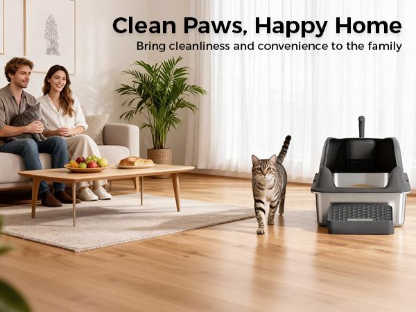 Spring Special: GTplayer XXL Stainless Steel Cat Litter Box (20L with Lid). High-sided, leak-proof design. Includes mat & scoop. Odor-resistant, easy-clean, non-stick surface. XL size for large cats & multi-cat homes.