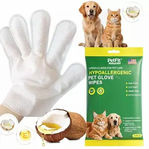 PetFit Naturals Hypoallergenic Pet Glove Wipes 6pcs Thick Design for Dogs and Cats Non-Toxic Lick-Safe Cleaning Grooming Wipes