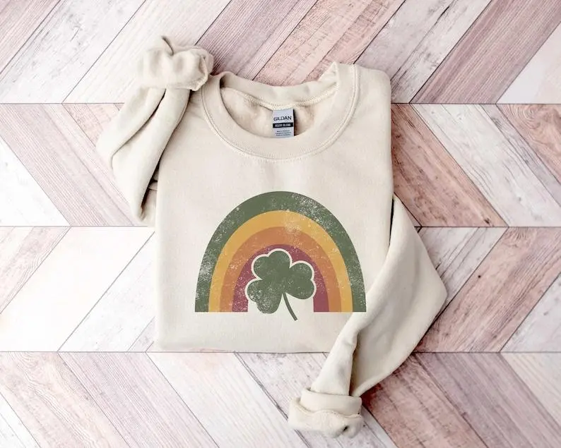 Retro Lucky Shamrock Rainbow Sweatshirt, Shamrock Shirt, St Patrick Day Sweatshirt, Lucky Shamrock Sweater, Irish Day Rainbow Shirt