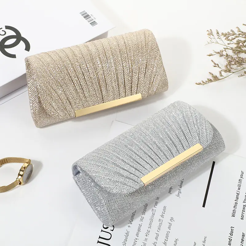 Women's Pleated Sequin Wedding Guest Clutch, Lightweight Nylon Envelope Purse with Chain Strap, Shoulder Clutch for Prom 20*5*10Cm（146G）), Evening Clutch