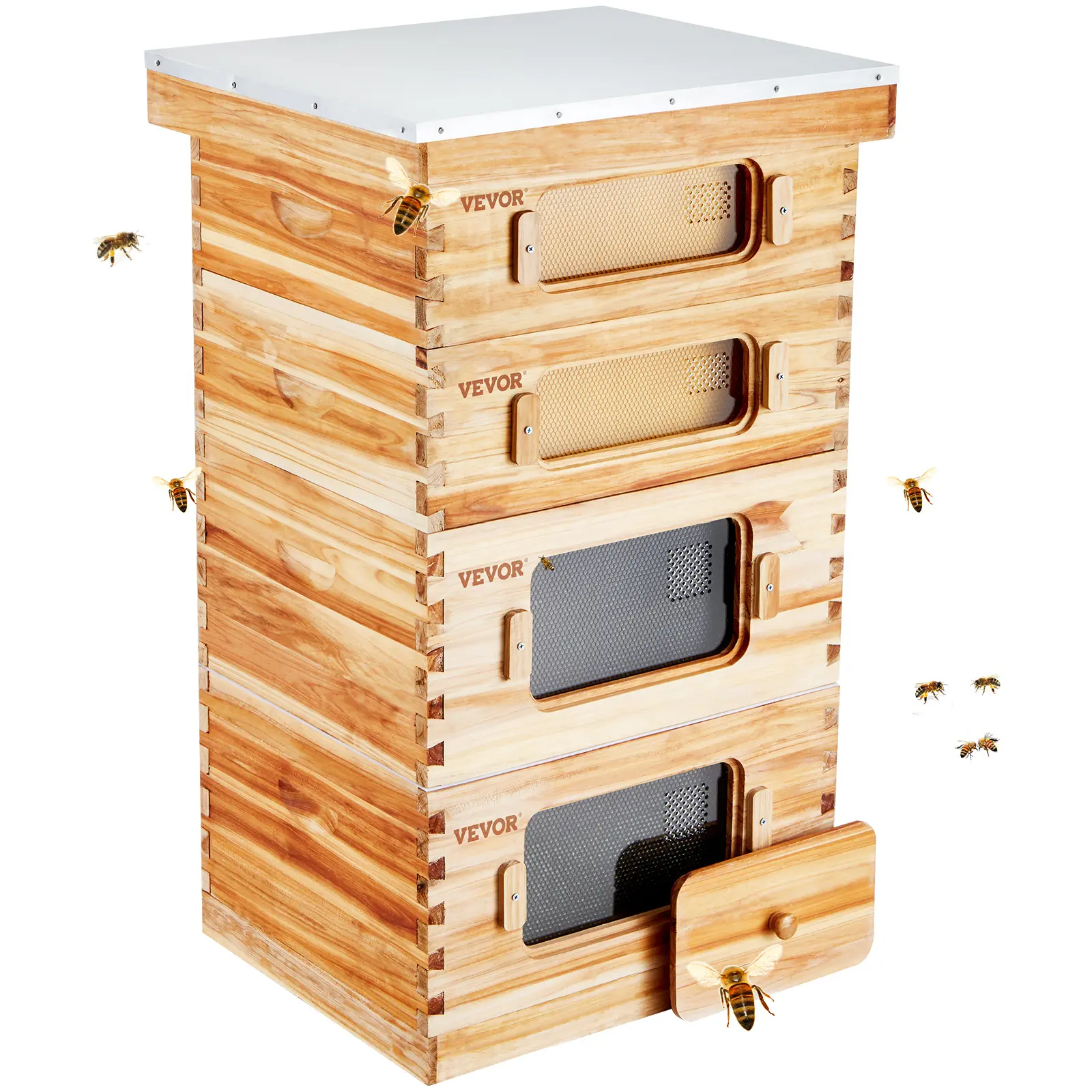 【fathersdaygift】VEVOR Bee Hive 40 Frame Bee Hives Starter Kit Beeswax Coated Cedar Wood2 Deep + 2 Medium Bee Boxes Langstroth Beehive KitTransparent Acrylic Windows with Foundations for Beginners Pro Beekeepers