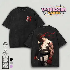 Street Fighter The Ultimate Fighter Ryu  Washed Tshirt, Hoodie graphic tees Unisex Oversize Game Shirt, Men Fan Gift, gamer gift Menswear Tropical Streetwear Casual Crewneck T-shirt