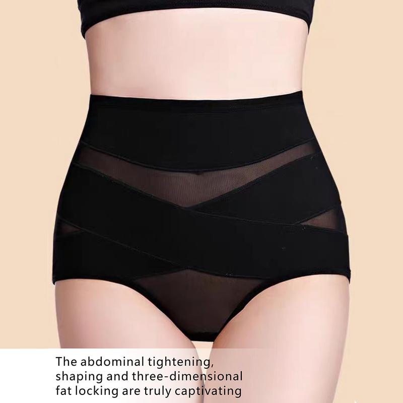 6Pcs/set Women Mesh Cross Waist Mid-Rise Panties Four Seasons Daily Underwear Tummy Control Hip Lift Shaping Comfortable Breathable Skin-friendly Autumn And Winter Women Slimming Basic Christmas Clothing lenceria  invisible High Stretch Seamless Fabric