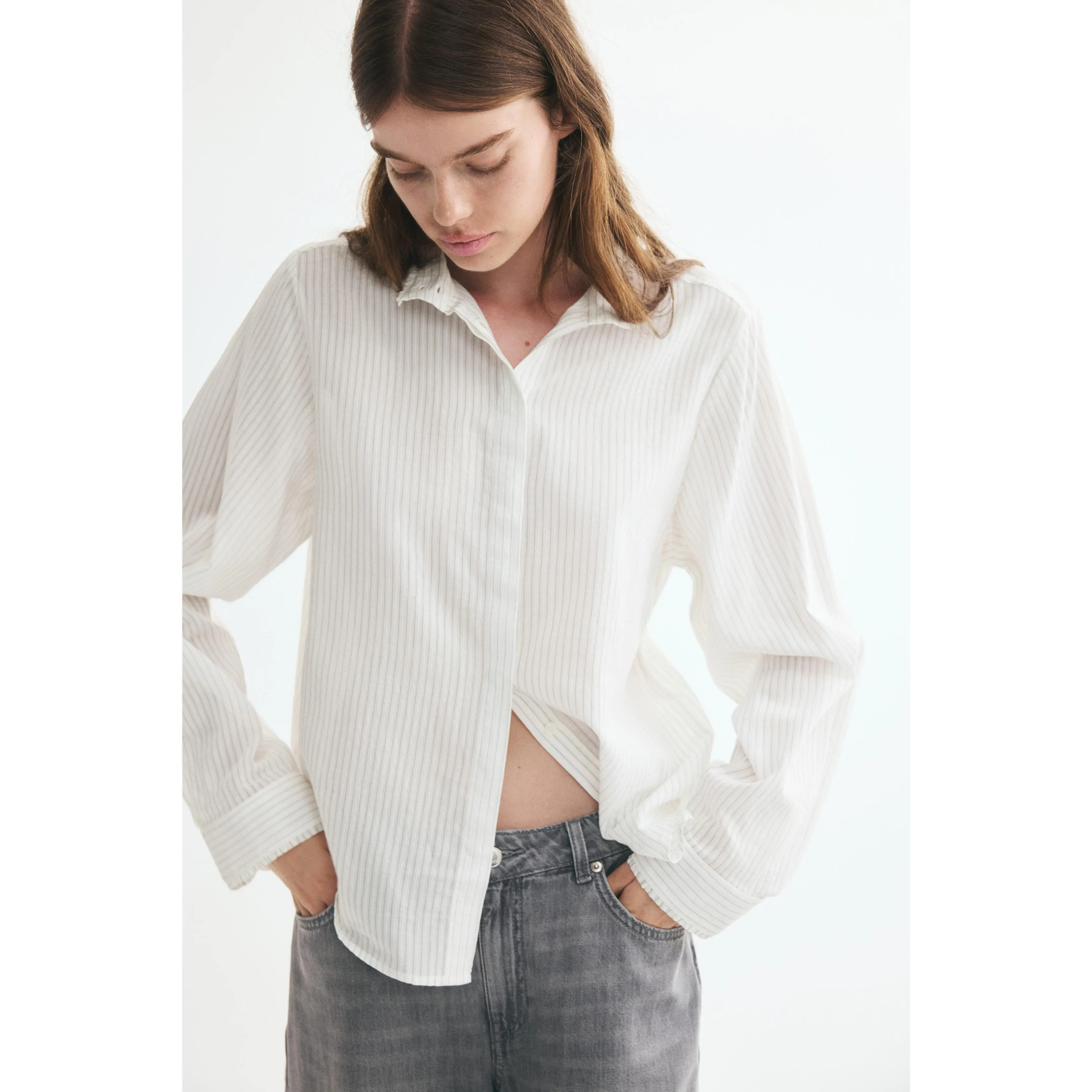 H&M Frill-trimmed stand-collar shirt