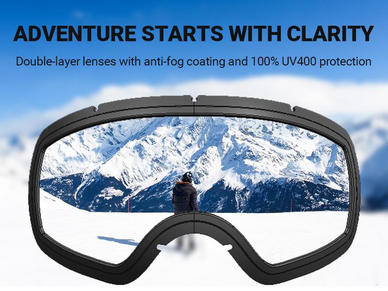 MEELOOG Ski Goggles Frameless OTG Snowboard Goggles Anti-fog 100% UV400 Protection for Men Women with Double-layer Spherical Lenses & Non-slip Strap