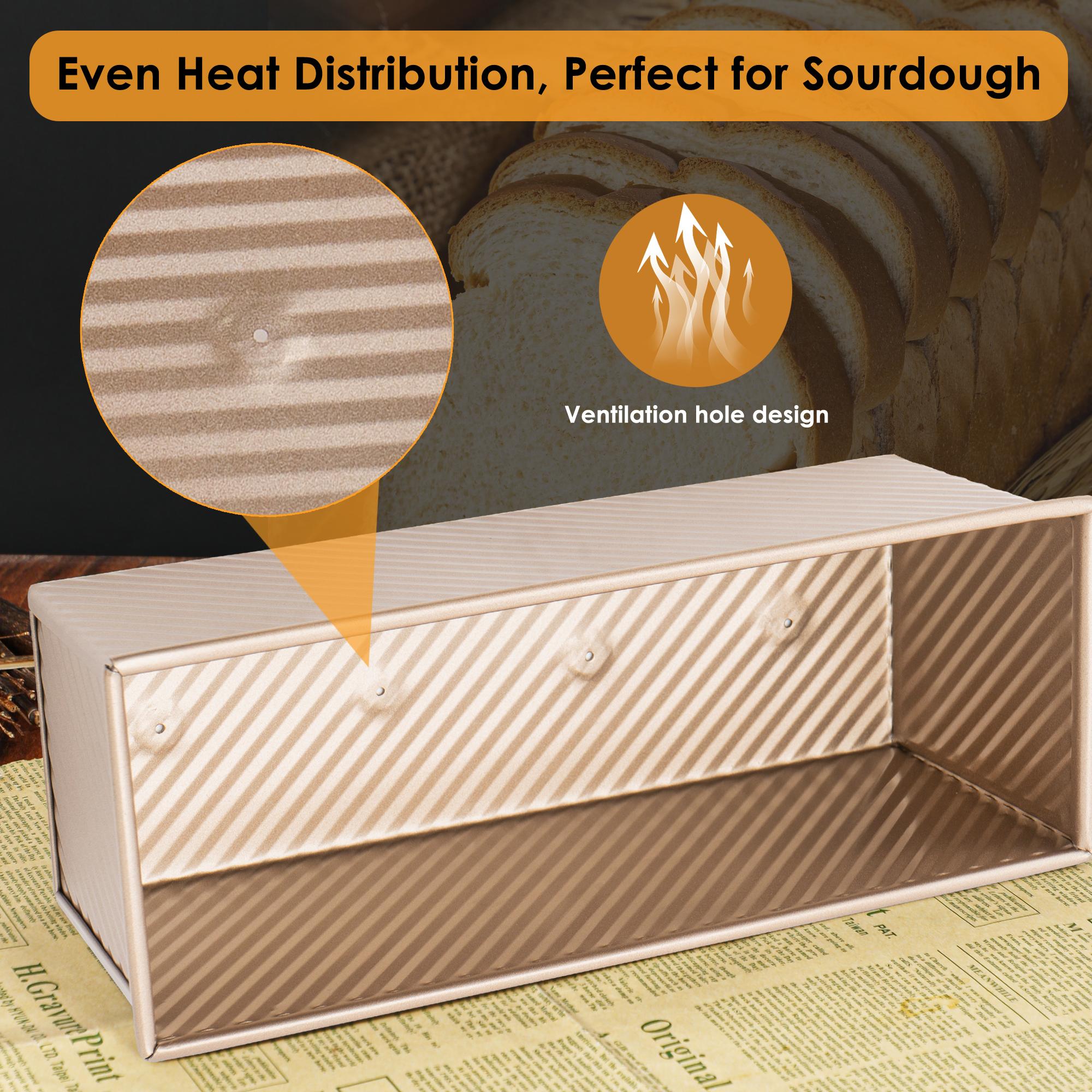SPMARKT 13×5 Inch Carbon Steel Pullman Loaf Pan with Lid - Non-Stick, Durable Non-Toxic 2.2 lb Baking Tin for Homemade Square Sandwich Loaf, Includes Dough Scraper