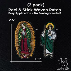 (2 Pack) Adiel’s Hats - Virgen de Guadalupe & San Judas Tadeo Woven Patch [BUNDLE]  2.5” x 1.5” Easy Peel-and-Stick for Cowboy Hats, Phone Cases, Dashboards & More! No Sewing, No Iron Needed!