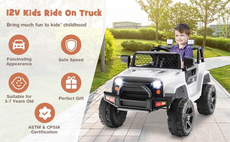 COSTZON Ride on Car, 12V Battery Powered Truck Vehicle with Remote Control, Spring Suspension, Headlights, Music, Horn, MP3, USB & Aux PortCOSTST