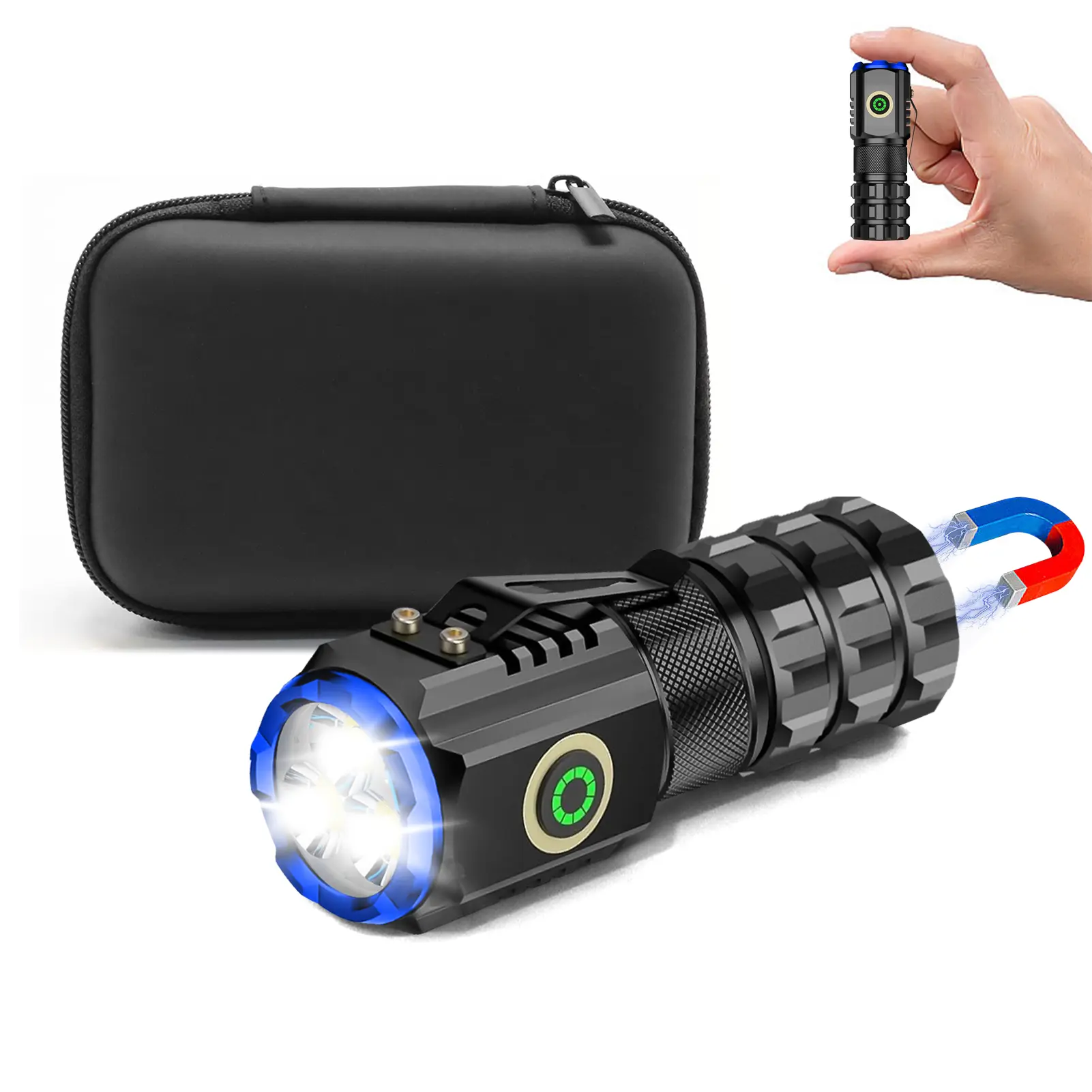 Heat-Resistant Aluminum LED EDC Pocket Flashlight - 1300 Lumens, 2000mAh Rechargeable, 6 Modes, Waterproof, Magnetic Base, Clip, Compact Form, 2.82Oz Emergency Tool for Camping, Hiking
