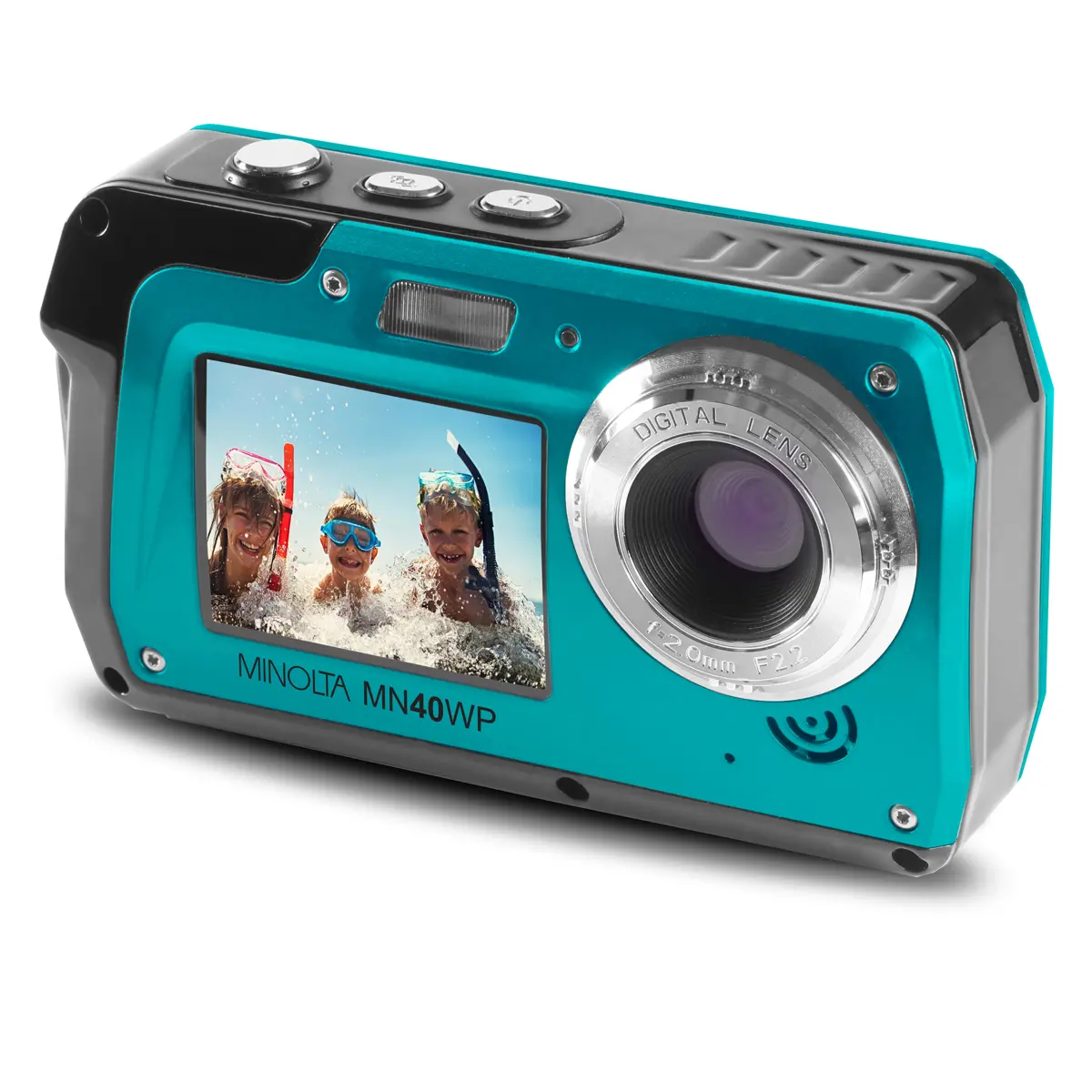 Minolta MN40WP Compact Durable Digital Point-and-Shoot Camera - 48MP, QHD Recording, Dual LCD Screen, Waterproof for Rain & Swimming, Blue Lens, Memory Card Compatible, Selfie Function