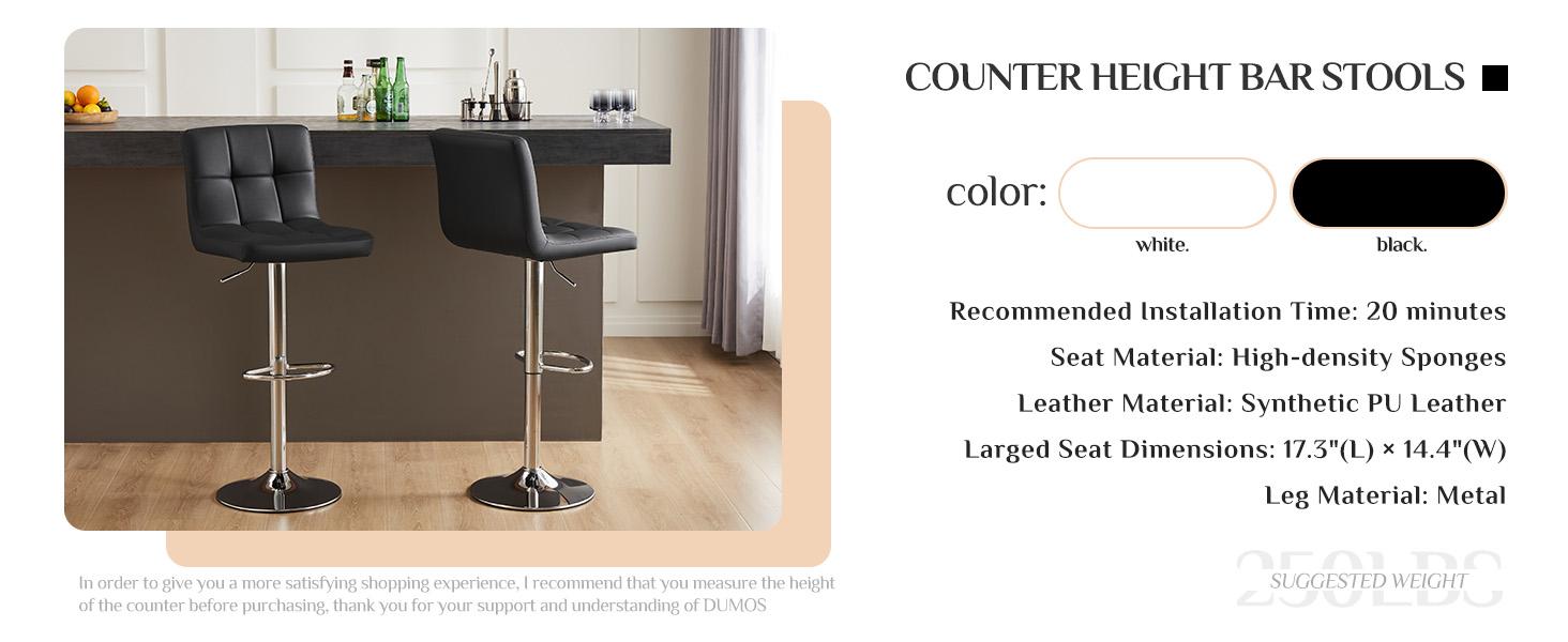 Adjustable Swivel Barstools , PU Leather, Hydraulic Kitchen Counter Height Bar Stools, Thickened Seat Cushion Square Island with Back