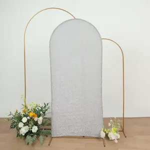 Silver Shimmer Tinsel Spandex Wedding Arch Cover For Fitted Round Top Chiara Backdrop Stand 6ft