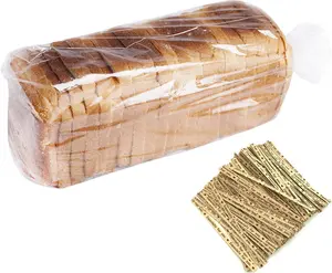 Bread Bags with Ties,100 Pieces 18X4X8 Inches Reusable Plastic Loaf Storage Bags for Homemade Bread Gift Giving Morepack