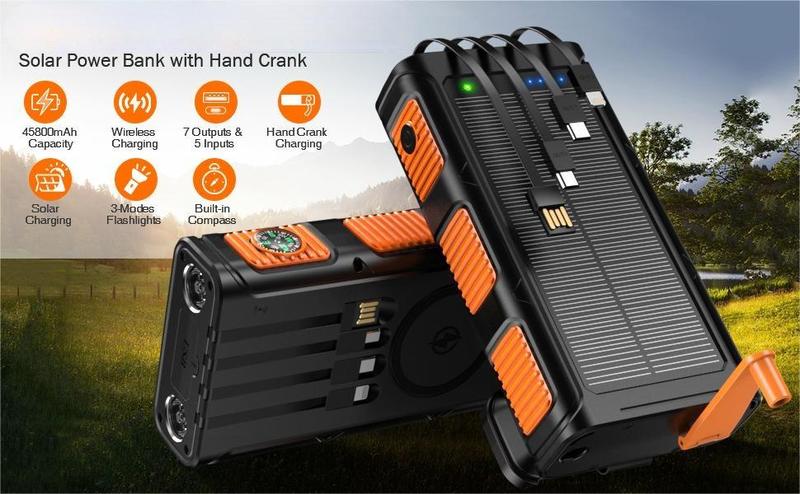 GOODaaa-W31 Power Bank Wireless Charger 45800mAh Built in Hand Crank and 4 Cables 15W Fast Charging Power Bank Accessories Device Phone Smartphone