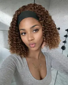 VOSILK Deep Wave Headband Wig Sytietic Hair 14 Inch Curly Headband Wigs for Black Women Hair Glueless None Lace Front Wig