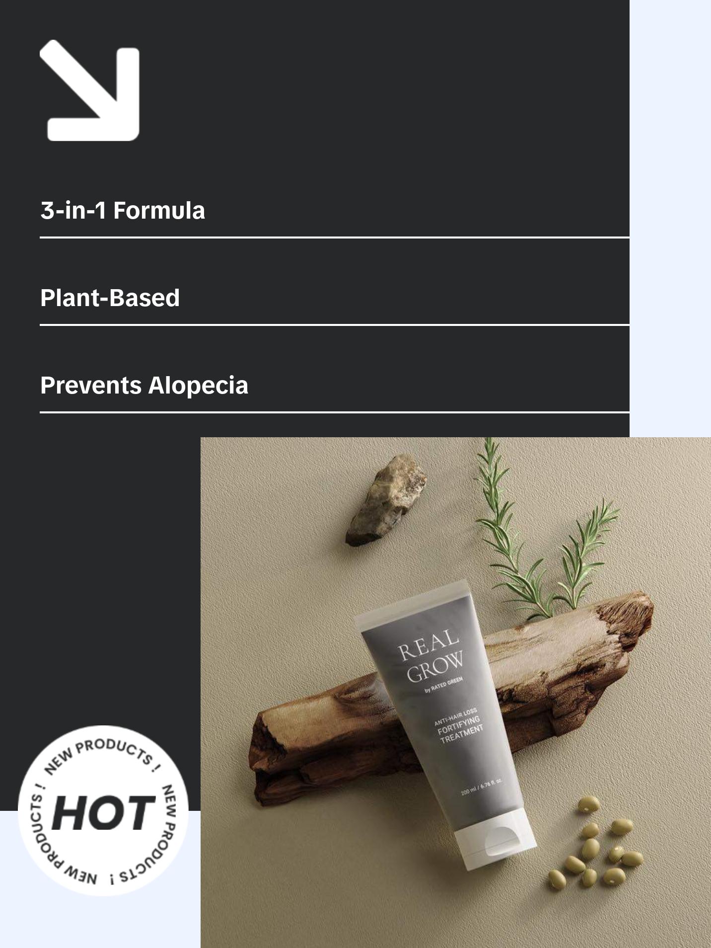 REAL GROW Anti-Hairloss Fortifying Treatment - 3-in-1 Shampoo, Conditioner, and Scalp Mask for Fine Hair Prone to Shedding with Organic Rosemary Oil