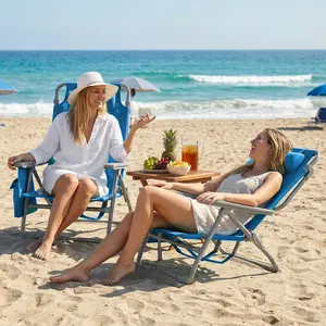 Arlopu Backpack Beach Chair for Adults, W/ 5-Position Lay Flat & Headrest, Folding Reclining Beach Chair W/Storage Bag, Cooler Pouch,Towel Bar, Foot Mat, 25" W, for Outdoor Camping