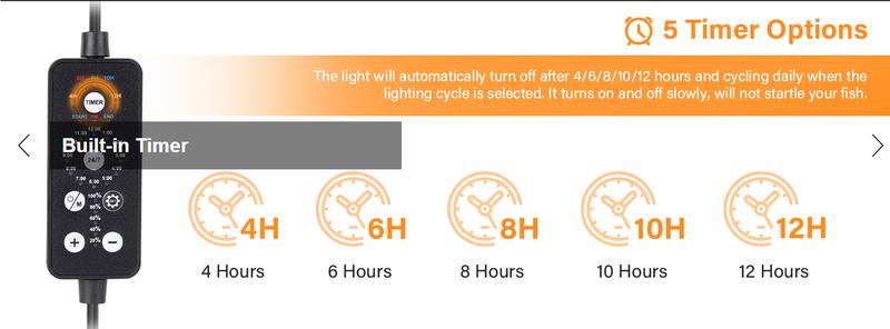 hygger Submersible LED Aquarium Light,  24/7 Mode Fish Tank Light with 5 Rows Beads, with Timer 9 Colors and Adjustable Brightness, Full Spectrum IP68 Waterproof Light for Fish Tank 8-54in