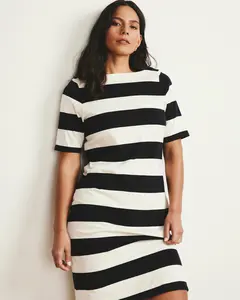 Belle Breton Stripe Jersey Dress - Ecru/Black Rugby Stripe