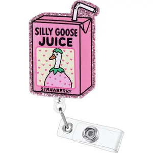 Silly Goose Juice Funny Badge Reel, Retractable ID Card Badge Holder, Office Badge Clip for RN CNA MA Resident Physician HR Medical Office Administrator Intern Pediatric Doctor Nurse, Nurse Gifts