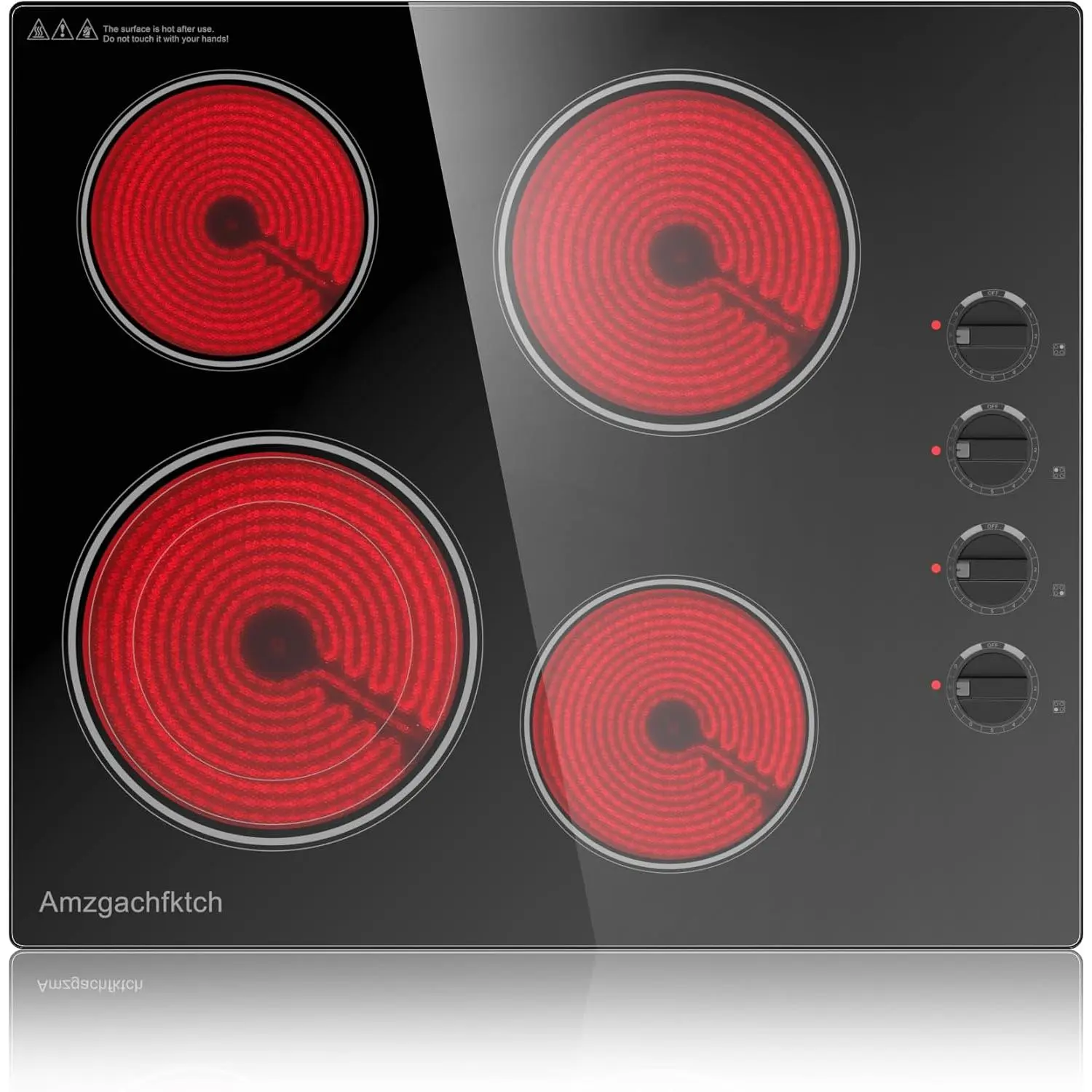 24-Inch Recessed Built-In Ceramic Top Electric Cooktop (SK001-244BE), 6700W Radiant Stove Top with 4 Burners, Dual-Ring Burners, Knob Control, Residual Heat Indicator, Automatic Shut Off, 220-240V Hardwire (Not Applicable Without Plug)