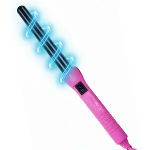 HerStyler Grande Ceramic Curling Iron - for Long Short Hair, Dual Voltage, Negative Ions, Tapered Barrel, User Friendly, PF30 - 1 inch, Pink Curler
