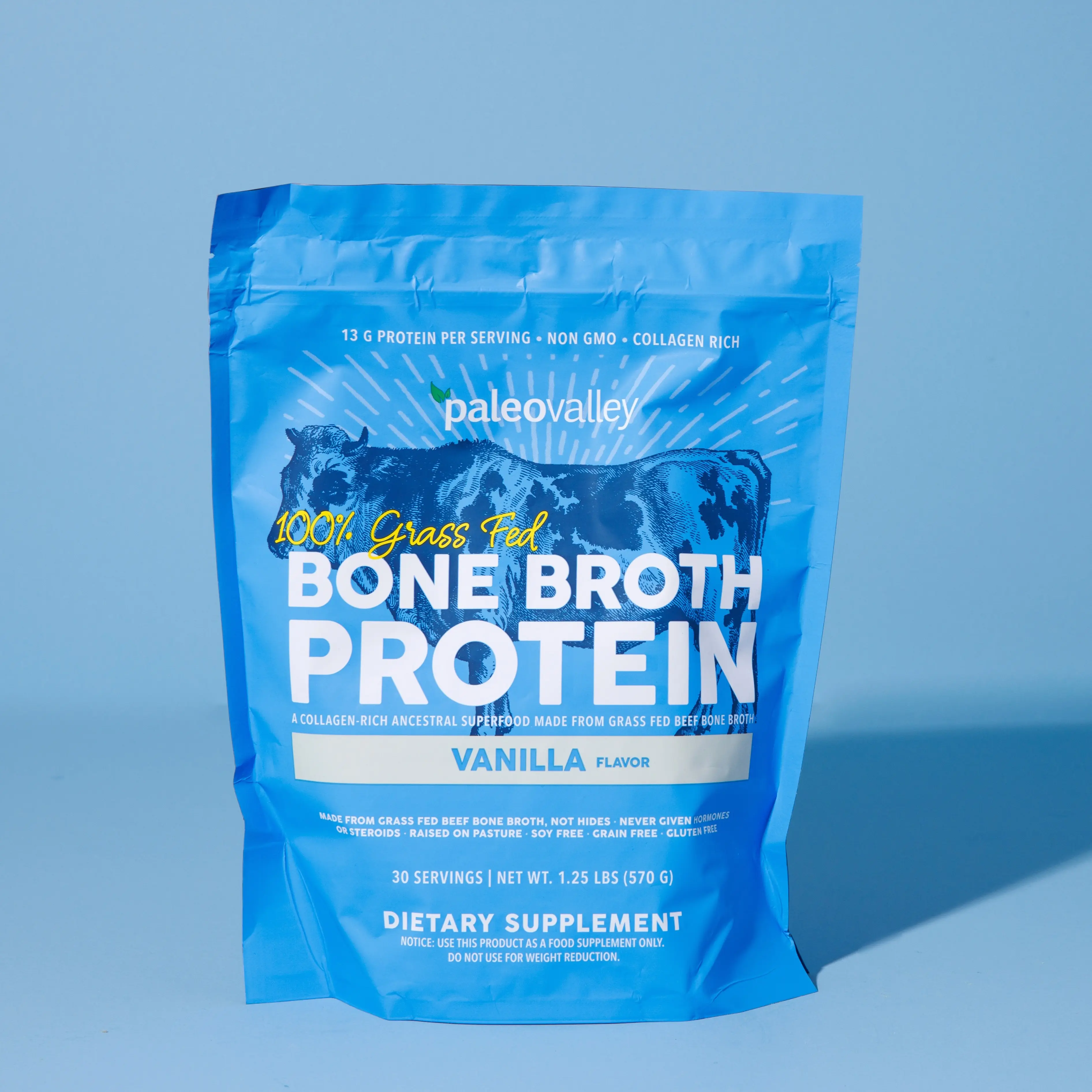Paleovalley 100% Grass Fed Bone Broth Protein Powder - 15g Protein per Serving - Rich in Collagen Peptides for Hair Skin Gut Health Bone and Joint Support - Gluten Free GMO Free - 30 Servings