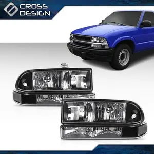CROSSDESIGN Headlights Bumper Lamp Fit For 98-04 Chevy S10/Blazer Clear Lens Black Housing