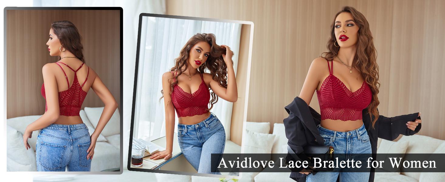 Dealsforyoudays - Avidlove Lace Bralette for Women V Neck Camisoles Racerback Adjustable Strap Crop Top