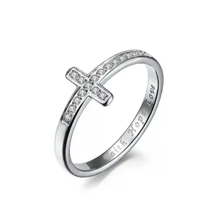 Inspirational Jewelry Faith Hope Love Sideways Cross Ring Inlaid Gemstone Size 5-10