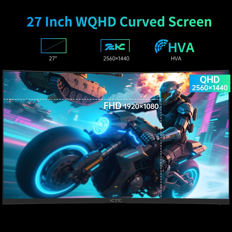 KTC 27" 2K 180Hz HVA 1500R Curved Gaming Monitor, 144Hz, GTG 1ms, 5000:1 contrast Ultrawide PC Monitor, FreeSync Premium/G-Sync, DisplayPort/HDMI/USB, Vesa/Wall Mount Computer Monitor, 3-year warranty,H27S17