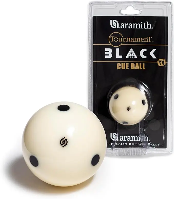 Aramith Pro Tournament Black Dot Billiard Cue Ball - Duramith Super Resin Construction, 6 Dots Created Famous Design, Professional Billiard Balls for Tournaments & Recreational Play