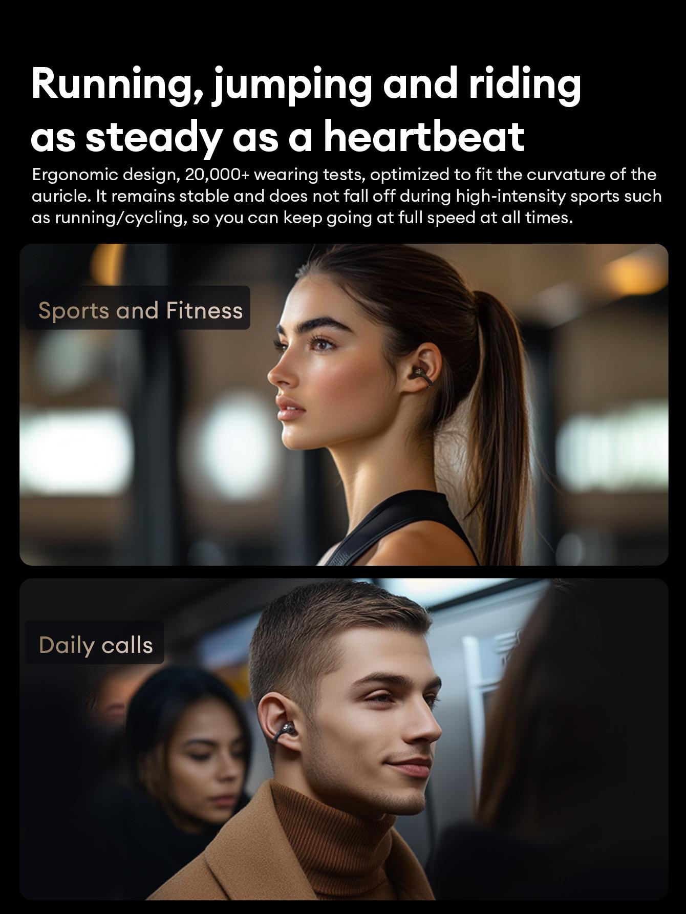 AOC ACD1501 Clip-On Wireless Headphones with 2026 Bluetooth 6.0, Faster & Stable Connection, Low Power Use, IPX5 Waterproof Audio Earbuds for Music & Calls, Comfortable for Sports & Workouts
