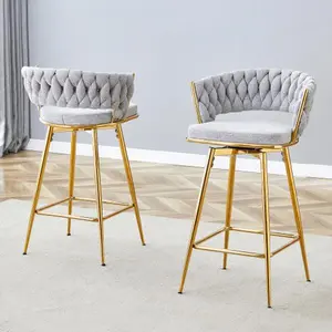Bellemave   Two sets of swivel bar stools with breathable cotton and linen soft cushions, electroplated metal frames without rust, suitable for restaurant and bar use, as well as for casual seating in living room