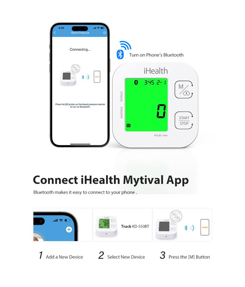 iHealth Track Smart Upper Arm Blood Pressure Monitor with Wide Range Cuff That fits Standard to Large Adult Arms, Bluetooth Compatible for iOS & Android Devices