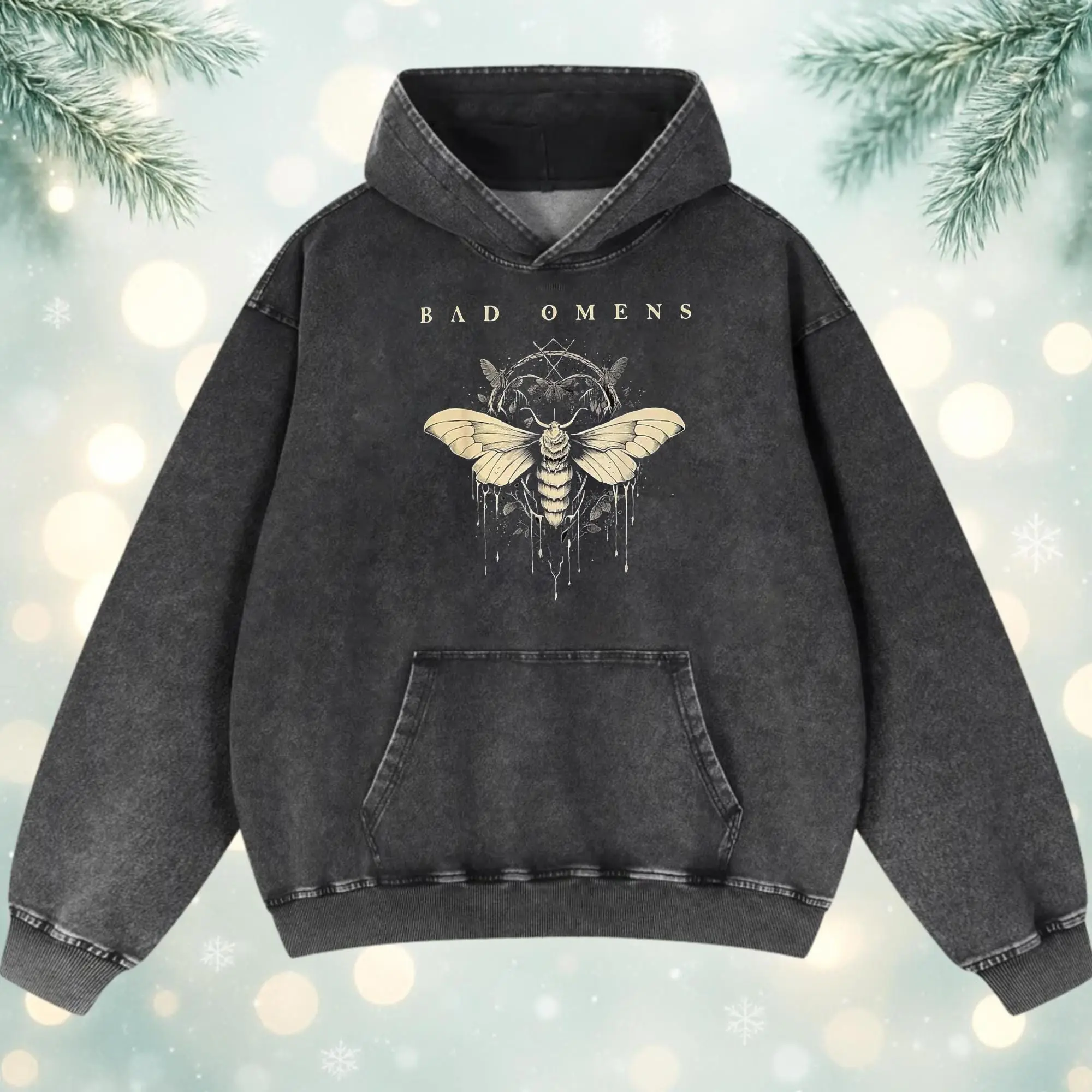 Bad Omens World Tour Graphic Washed Hoodie, Oversized Menswear And Women Menswear Tops, Gym Pump Cover, Hip Hop Y2K Graphic Apparel, Gift for Fans
