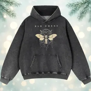 Bad Omens World Tour Graphic Washed Hoodie, Oversized Menswear And Women Menswear Tops, Gym Pump Cover, Hip Hop Y2K Graphic Apparel, Gift for Fans