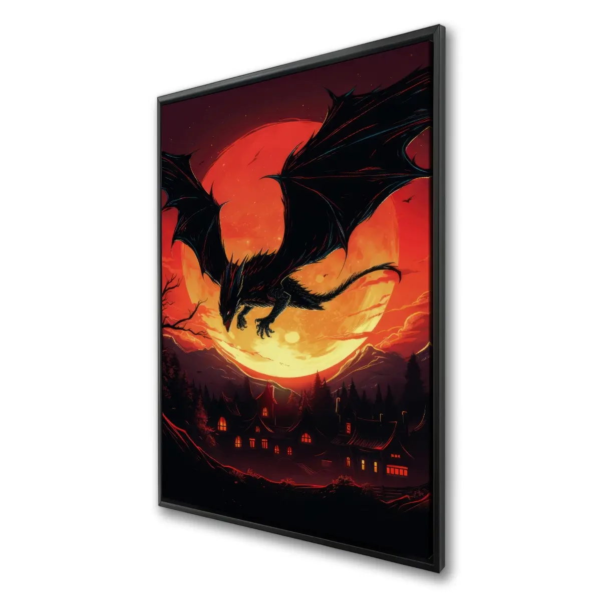 Pictorem C1FC2436S1VCJI Burst Artistic Dragon's Wrath Framed Canvas Print, 24x36 in., Home Decor for Room Wall