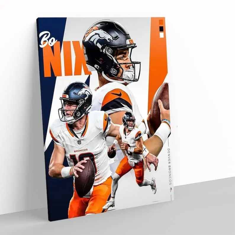 Bo Nix Denver Broncos NFL Poster Football Sports Canvas Print Wall Art