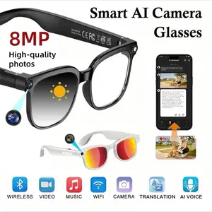 Smart AI Camera Glasses with 8MP Photochromic Lenses ,Button Touch Adjustment for Travel Outdoor Adventures Hands-Free Photography 160+Languages Real-Time Translation Bluetooth Wireless Wearable Video Recording UV Protection