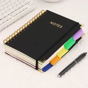 Hardcover Spiral Notebook journal with Removable Dividers Tabs, 300 Pages Leather 5 Subject Notebook College Ruled, 100GMS A5 Notebooks for Work School Note taking