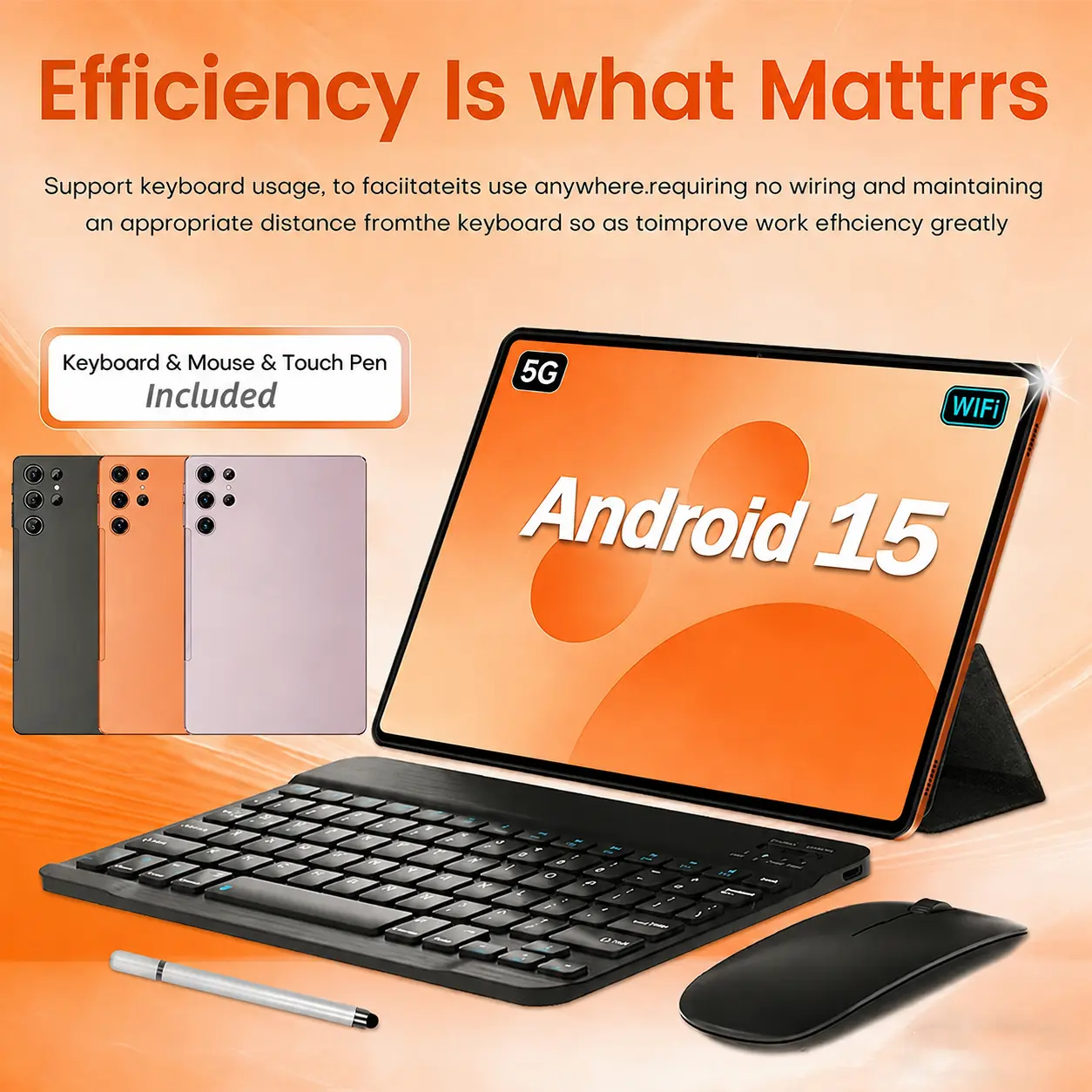 W&O 2026 Touchscreen Android 15 Tablet - 11-in HD Display, 12GB(6+6) RAM+256GB Expandable Storage, 10000mAh Battery, 5G WiFi, Tools and Gadgets, Cool Gadgets with Keyboard Support, Mouse, Case, Stylus Support, Dual Camera, Ideal for School, Work,sohochic