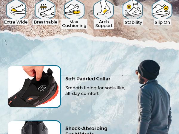 FitVille Men's Extra Wide Slip On Shoes with Arch Support, Comfortable Orthopedic Hiking Sneakers for Travel Camping, Waterproof and Breathable Outdoorfun SpringStatements