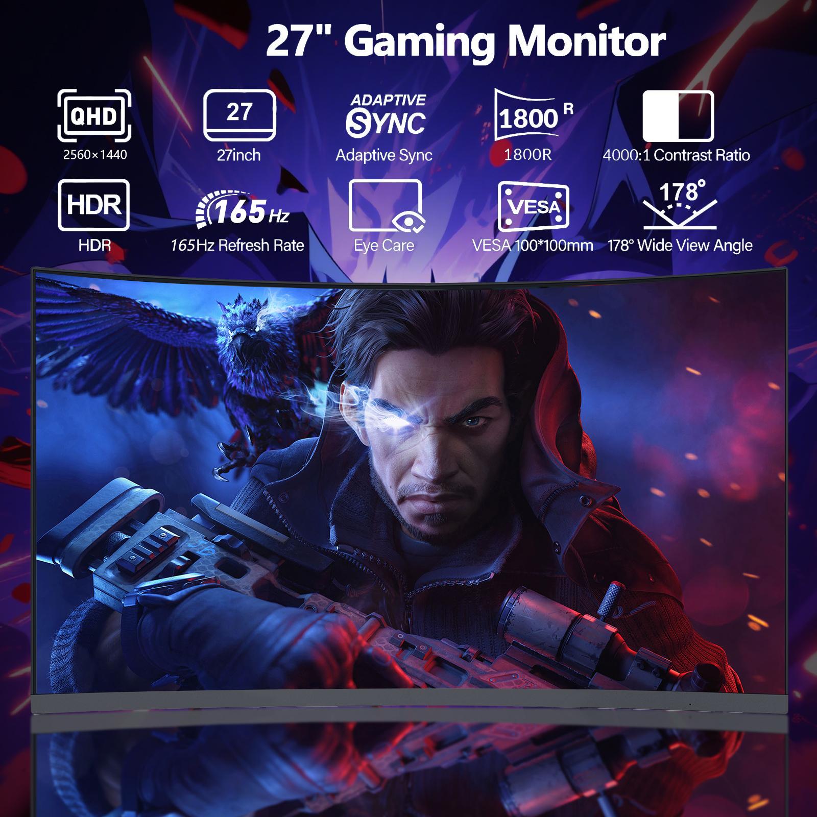 27” QHD Curved Gaming Monitor – 2K 1440p,165Hz,1ms,1800R,HDR,FreeSync ...