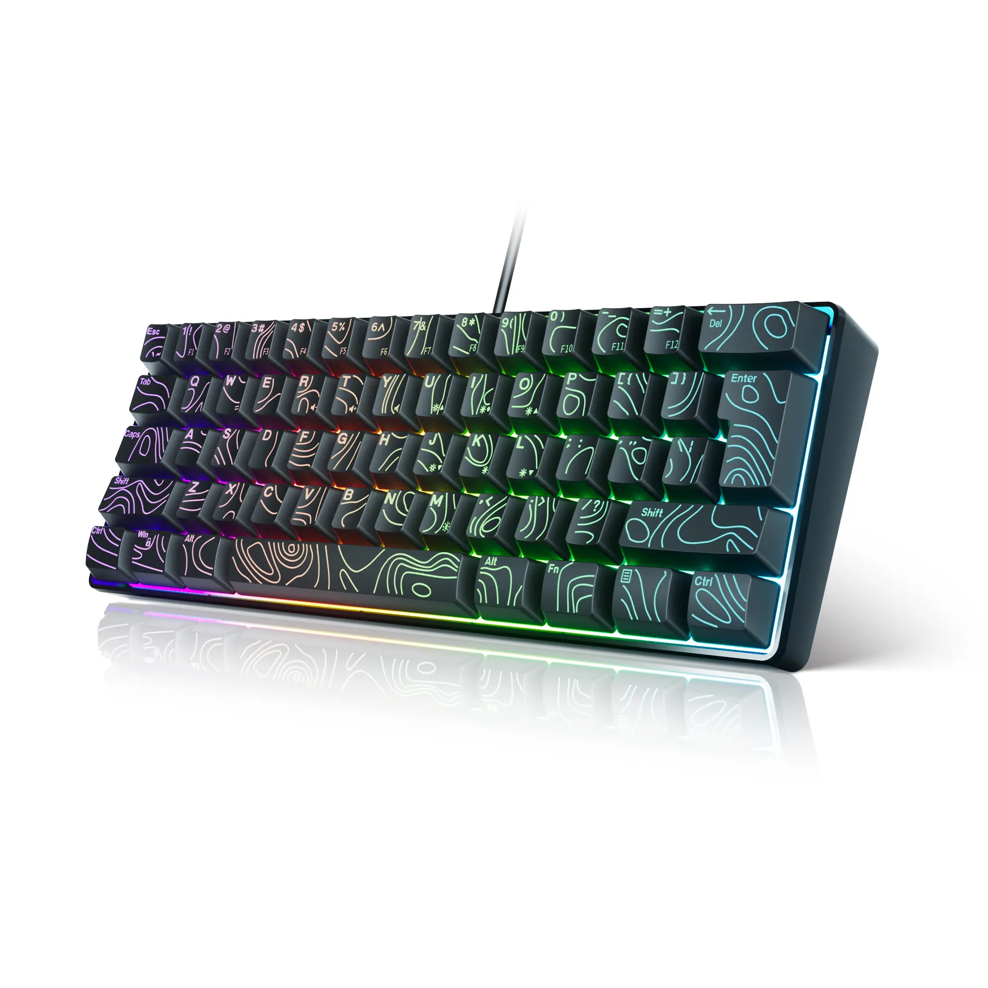 7KEYS Wired 60% Gaming Keyboard - 61 Key RGB Lighting Compact Keyboard with 25 Key Anti-Ghosting, PBT Resin Black Outline Keycaps, Ultra Portable, Compatible with PC, Mac, Laptop (TikTok Shop Back to School), Keyboards For Gaming, Ultra Compact
