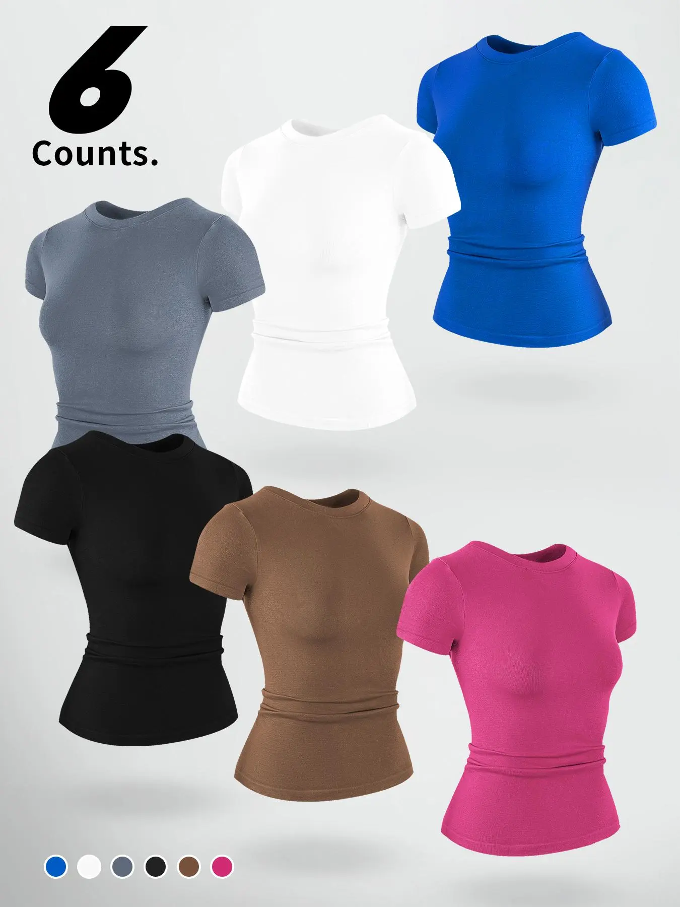 Workout Active Crew Neck T Shirts for Women, 1/2/3/6 Pack Available Moisture Wicking Quick Dry Knit Athletic Tops, Breathable High Stretch Soft Gym Tees for Yoga Running Casual Daily Athleisure, Fitness Workout Shirt, Multi Colors S-XXL Fitness Sport Top