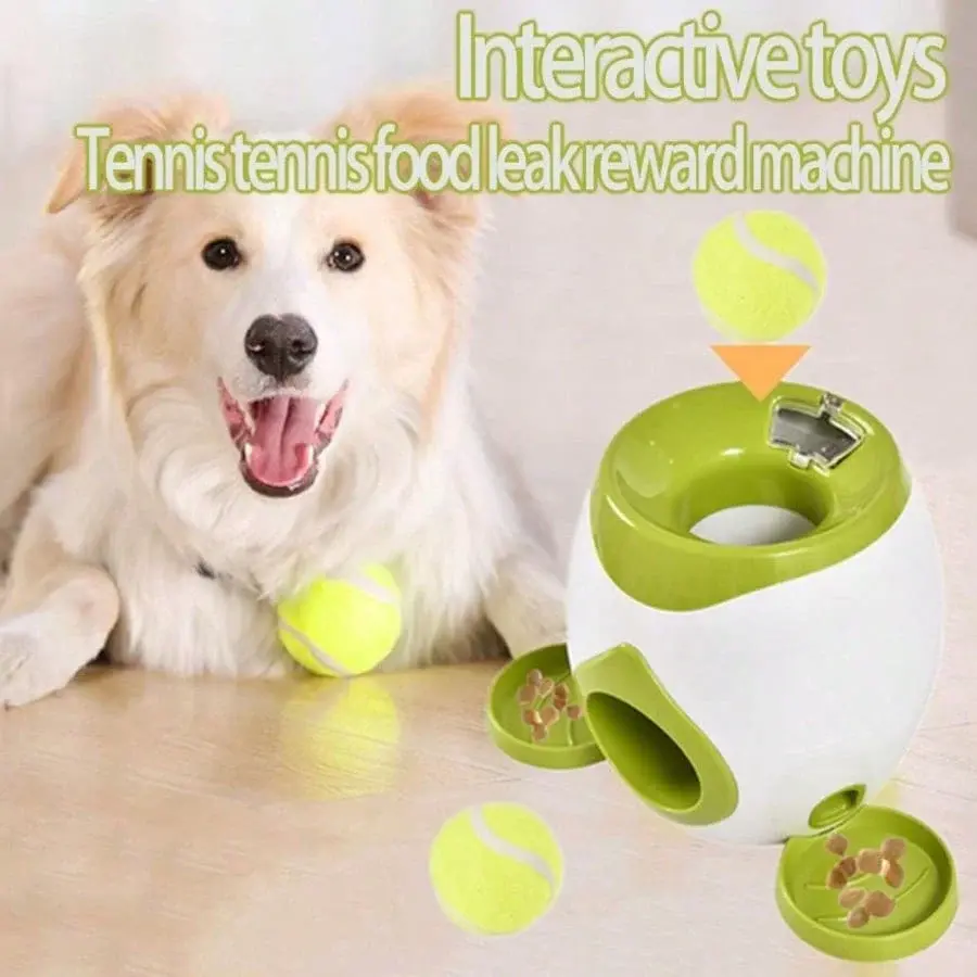 Interactive Dog Ball Launcher With Treat Dispenser, Portable Tennis Ball Thrower Training Toy For Medium Large Dogs, Indoor Outdoor Pet Play Toy Available In Green, Dark Gray And Light Gray With 2 Balls