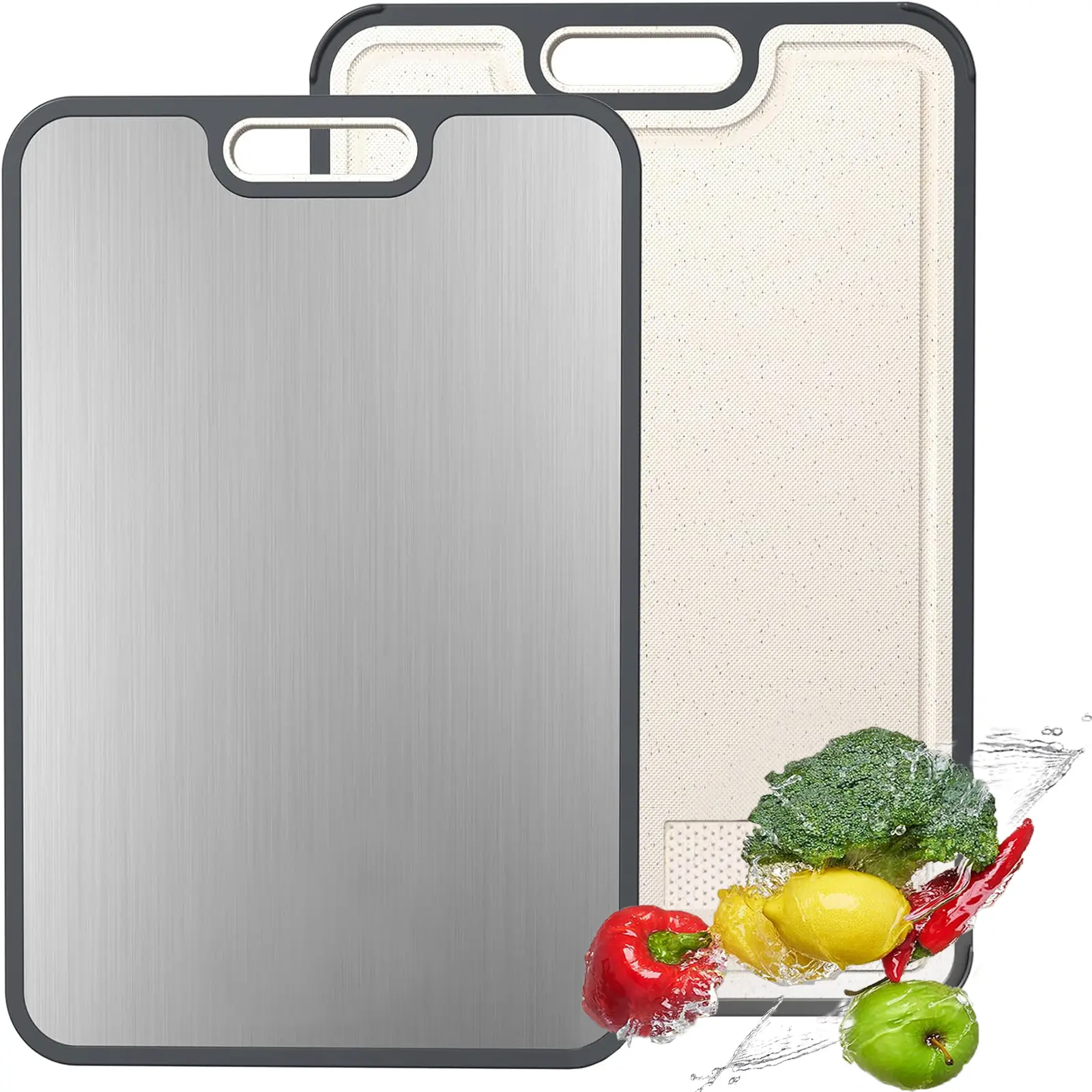 Titanium Cutting Board Double Sided,Pure Titanium Cutting Boards for Kitchen Double Sided Food Grade, Pure titanium and Wheat Straw PP, Non-Stick Durable and easy to clean